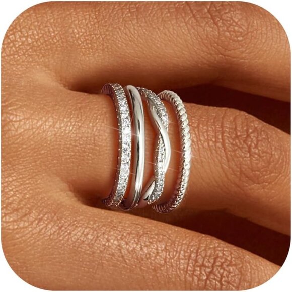 Jewelry - Stackable Silver Rings Set Dainty 4pcs Hypoallergenic Wedding Band
